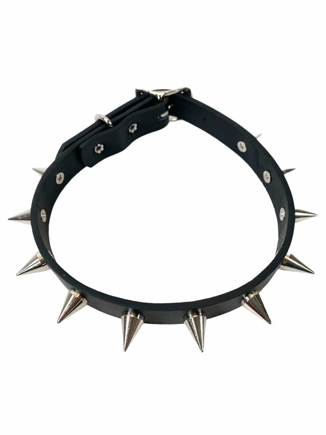 CK167VEGAN-BLK 3/4" VEGAN LEATHER CHOKER WITH 1/2" SPIKES