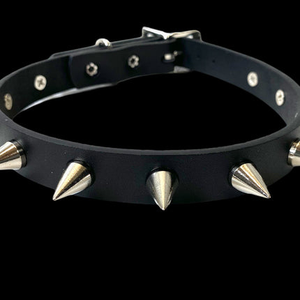 CK167 3/4" BLACK LEATHER SMALL CONE SPIKES CHOKER