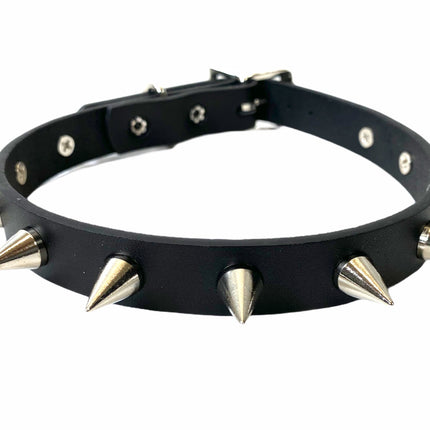 CK167 3/4" BLACK LEATHER SMALL CONE SPIKES CHOKER