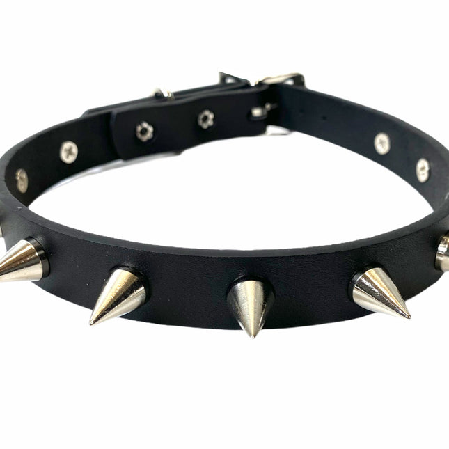 CK167 3/4" BLACK LEATHER SMALL CONE SPIKES CHOKER