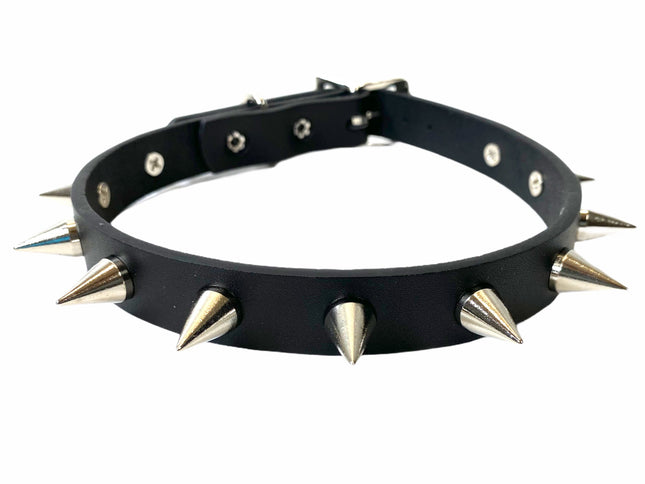 CK167VEGAN-BLK 3/4" VEGAN LEATHER CHOKER WITH 1/2" SPIKES