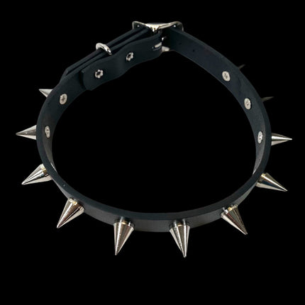 CK167 3/4" BLACK LEATHER SMALL CONE SPIKES CHOKER