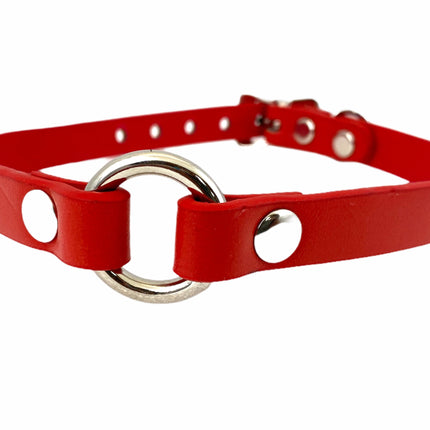 CK168VEGAN 1/2" VEGAN LEATHER CHOKER WITH 3/4"MIDDLE RING NUDE