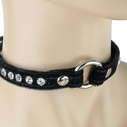 CK168ST-VELVET  RHINESTONE RING CHOKER