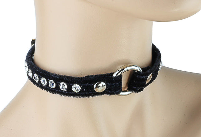 CK168ST-VELVET  RHINESTONE RING CHOKER