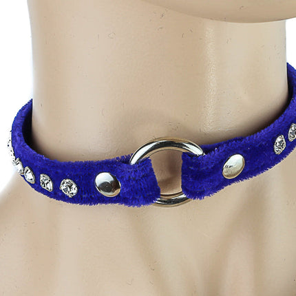 CK168ST-VELVET  RHINESTONE RING CHOKER