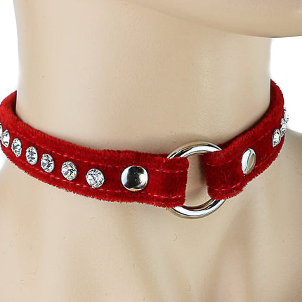 CK168ST-VELVET  RHINESTONE RING CHOKER