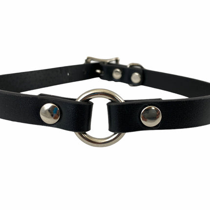 CK168VEGAN 1/2" VEGAN LEATHER CHOKER WITH 3/4"MIDDLE RING NUDE