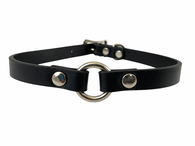 CK168VEGAN 1/2" VEGAN LEATHER CHOKER WITH 3/4"MIDDLE RING NUDE