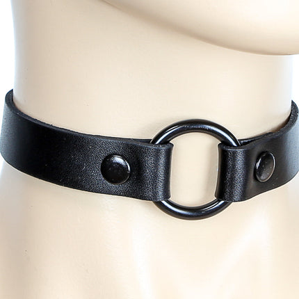 CK169 3/4" BLACK LEATHER CHOKER WITH 1 1" -O- RING