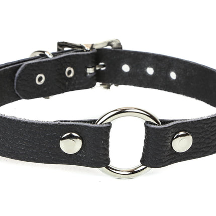CK169 3/4" BLACK LEATHER CHOKER WITH 1 1" -O- RING