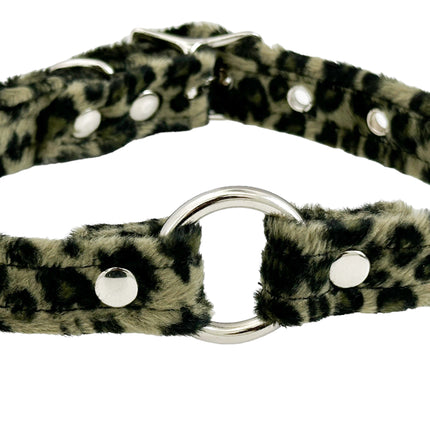 CK169L  FUZZY LEOPARD BONDAGDE RING CHOKER