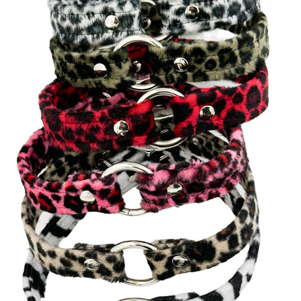 CK169L  FUZZY LEOPARD BONDAGDE RING CHOKER