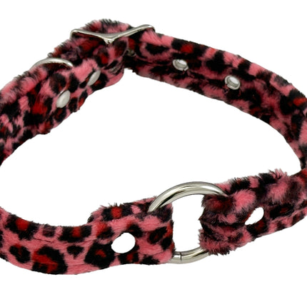 CK169L  FUZZY LEOPARD BONDAGDE RING CHOKER