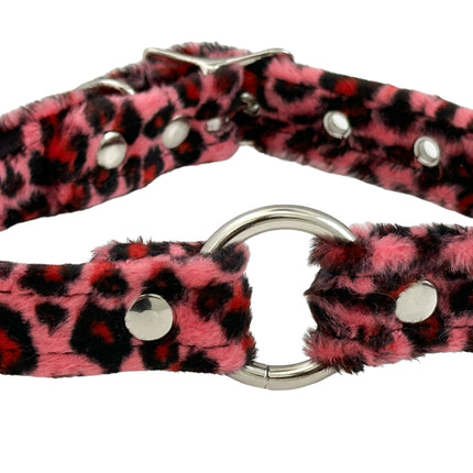 CK169L  FUZZY LEOPARD BONDAGDE RING CHOKER