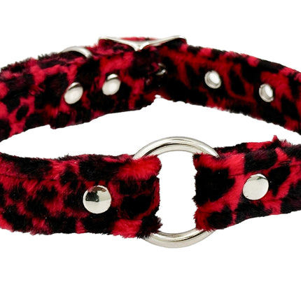 CK169L  FUZZY LEOPARD BONDAGDE RING CHOKER