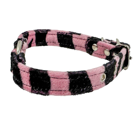 CK169L-ZEB  PINK RED WHITE FUZZY ZEBRA RING BONDAGDE CHOKER