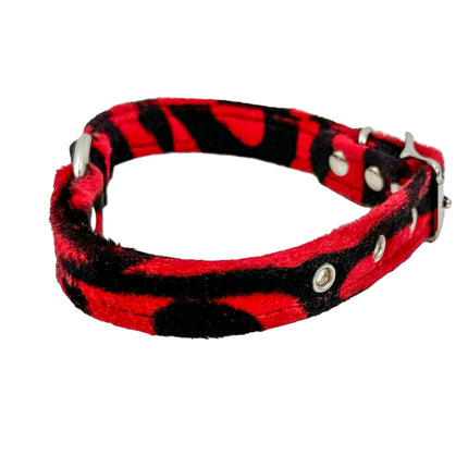 CK169L-ZEB  PINK RED WHITE FUZZY ZEBRA RING BONDAGDE CHOKER