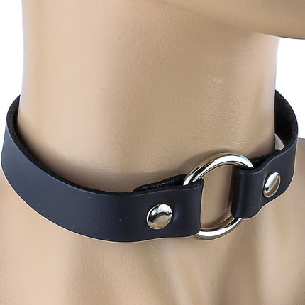 CK169 3/4" BLACK LEATHER CHOKER WITH 1 1" -O- RING