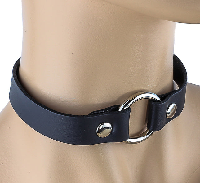 CK169 3/4" BLACK LEATHER CHOKER WITH 1 1" -O- RING