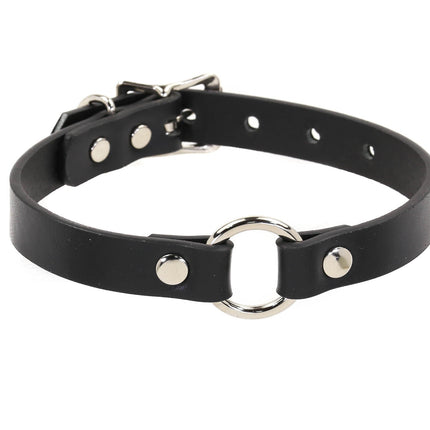 CK169 3/4" BLACK LEATHER CHOKER WITH 1 1" -O- RING