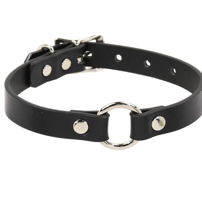CK169 3/4" BLACK LEATHER CHOKER WITH 1 1" -O- RING