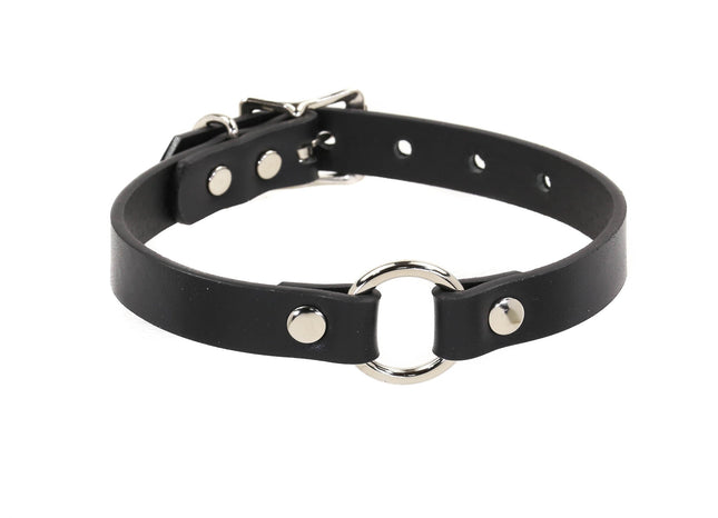 CK169 3/4" BLACK LEATHER CHOKER WITH 1 1" -O- RING