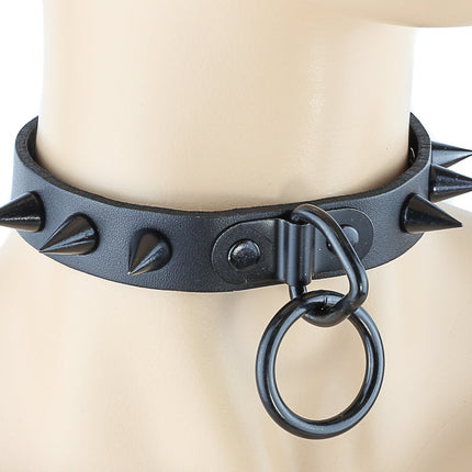 CK173 3/4" BLACK LEATHER SMALL CONE SPIKES CHOKER