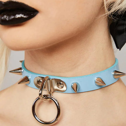 CK173N SHINY NEON PASTEL SPIKE BONDAGE CHOKER