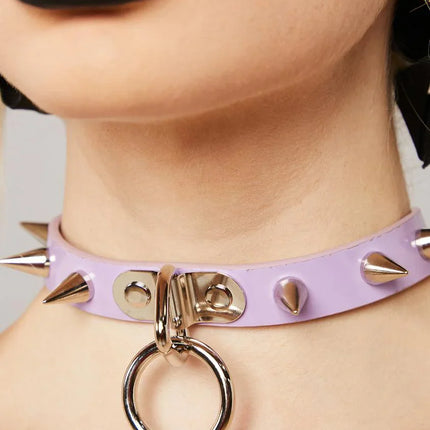 CK173N SHINY NEON PASTEL SPIKE BONDAGE CHOKER