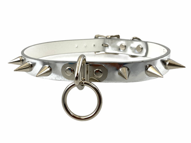 CK173PATENT 3/4" SIL VEGAN LEATHER CHOKER WITH SMALL CONE