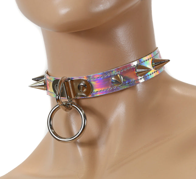CK173RAINBOW  CHOKER WITH SMALL CONE SPIKES AND 1" RING