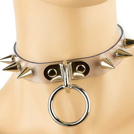 CK173VN-CLR CHOKER WITH SMALL CONE SPIKES AND 1" RING