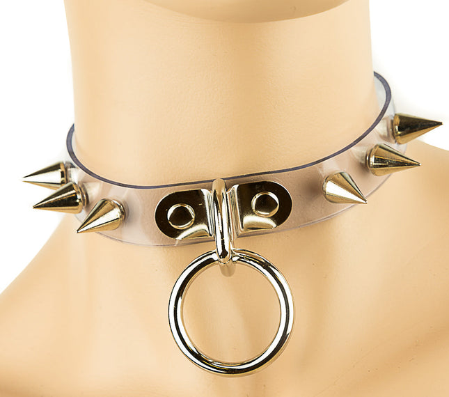 CK173VN-CLR CHOKER WITH SMALL CONE SPIKES AND 1" RING