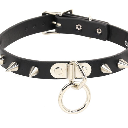 CK173 3/4" BLACK LEATHER SMALL CONE SPIKES CHOKER
