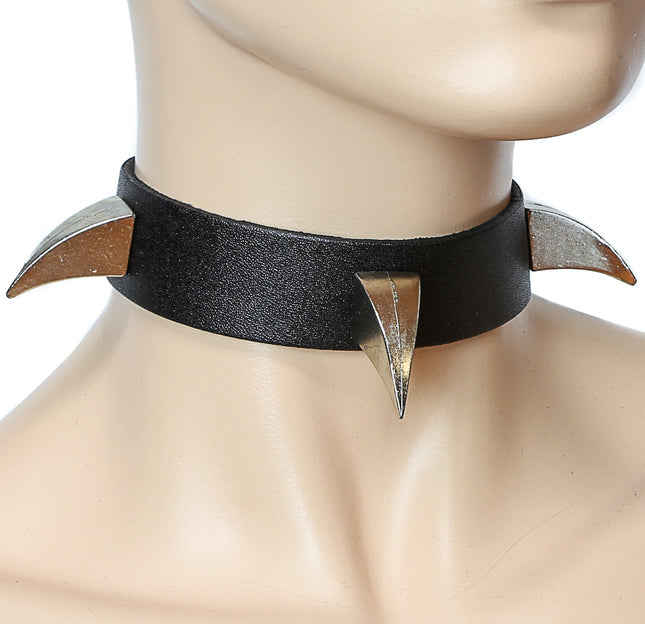 CK176 1 1/8" BLACK LEATHER CHOKER WITH THREE CLAW