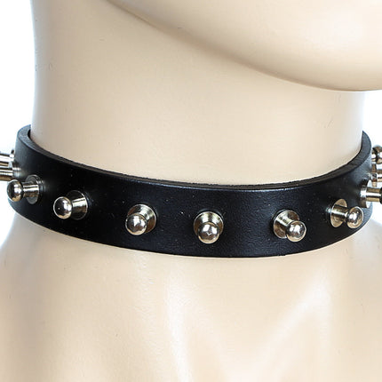 CK182 3/4" BLACK LEATHER CHOKER WITH ONE ROW BALL