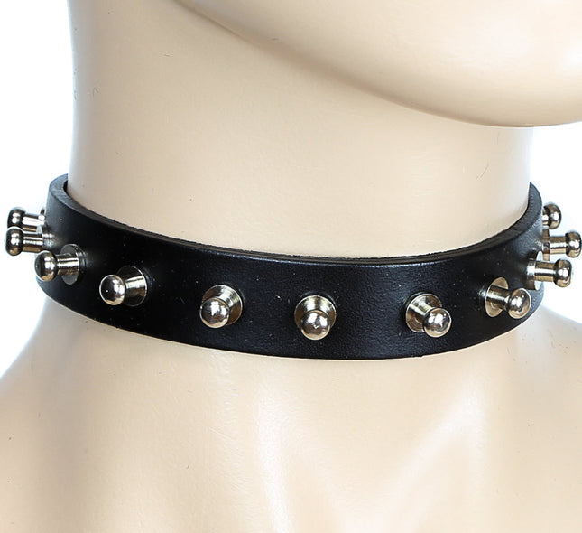 CK182 3/4" BLACK LEATHER CHOKER WITH ONE ROW BALL