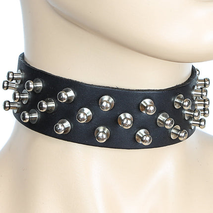 CK183 1 1/8" BLACK LEATHER CHOKER WITH ONE ROW