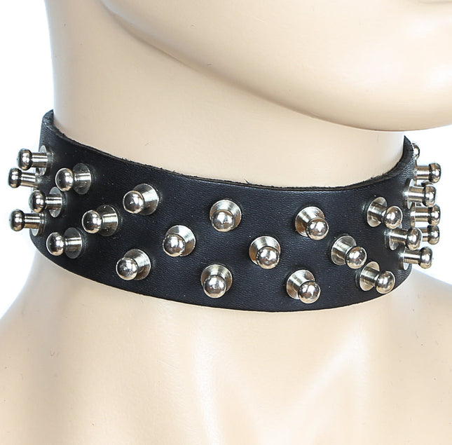 CK183 1 1/8" BLACK LEATHER CHOKER WITH ONE ROW