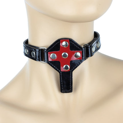 CK239 PATENT BLACK RED CROSS CHOKER