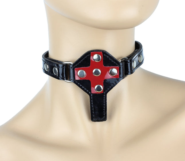 CK239 PATENT BLACK RED CROSS CHOKER