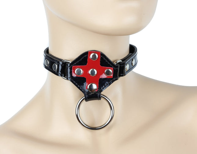 CK239RNG  RED CROSS CHOKER WITH RING