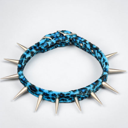 CK241LEOPARD  FUZZY LEOPARD PIN TALL SPIKE CHOKER HANDMADE IN USA