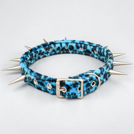 CK241LEOPARD  FUZZY LEOPARD PIN TALL SPIKE CHOKER HANDMADE IN USA