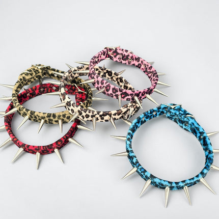 CK241LEOPARD  FUZZY LEOPARD PIN TALL SPIKE CHOKER HANDMADE IN USA