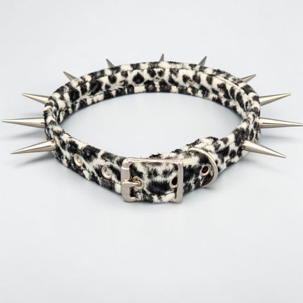 CK241LEOPARD  FUZZY LEOPARD PIN TALL SPIKE CHOKER HANDMADE IN USA