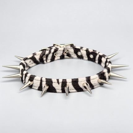 CK241LEOPARD  FUZZY LEOPARD PIN TALL SPIKE CHOKER HANDMADE IN USA