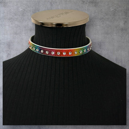 CK246RAINBOW  HOLOGRAPHIC SMALL RHINESTONE CHOKER