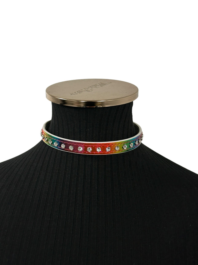 CK246RAINBOW  HOLOGRAPHIC SMALL RHINESTONE CHOKER